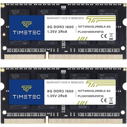 Timetec 16GB KIT(2x8GB) DDR3 1600MHz PC3-12800 Non-ECC utan buffert 1,35V/1,5V CL11 2Rx8 dubbel rad 204 stift SODIMM bärbar dator RAM-minne uppgraderingsmodul