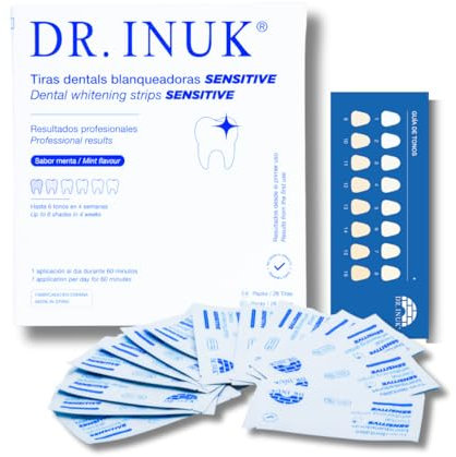 Bleaching-Streifen für Zähne PROFESSIONAL SENSITIVE - 28 Streifen ohne Peroxid oder Säuren - 14 Bleaching-Sitzungen - Verringert um 6 Töne in 4 Wochen - Enthält eine Farbtonführung