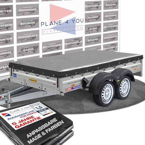 Hochwertige Humbaur 309 x 156 cm Anhängerplane - wasserdichte Anhänger Plane nach Maß - Flachplane - Hochglanz Anthrazit