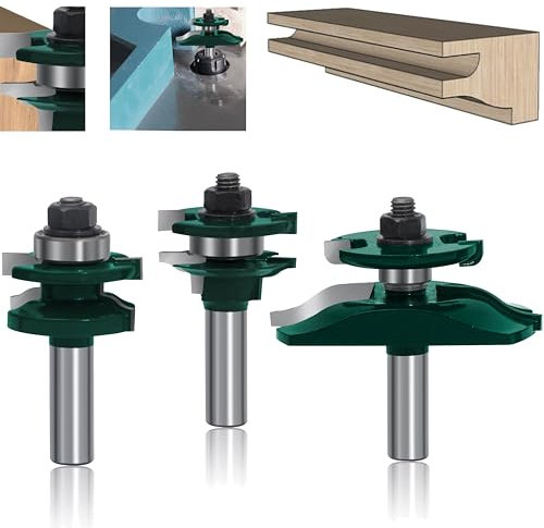 MAYLINE 1/2 Inch Shank Router Bits Sets 3 PCS, Woodwork Milling Tongue Groove Rail Stile Cutter Router Bit Set, Wood Cabinet Carbide CNC Cutting Tool for Door&Table Shelves (AR-04)