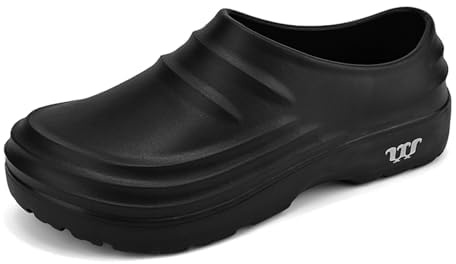 MEIAGDT Zapatos de Cocina Antideslizantes para Hombre y Mujer, Zapatos de Chef Resistentes al Aceite e Impermeables con Suela de Goma Antideslizante, Zuecos de Hombre para, Color Negro - Talla 42