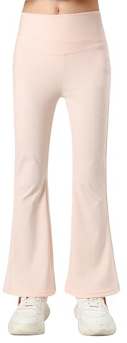 KISLOVE Flickor utsvängda leggings hög midja strentchy dans yoga atletiska byxor barnbyxor för 5-16 år, Rosa, 7-8 År