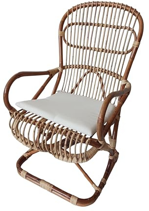 fantasie d oriente Poltrona vimini in rattan naturale Sedia ergonomica Cm 58x75x106 H con cuscino trapuntatao Ideale per esterno ed interno Artigianale ed ecosostenibile