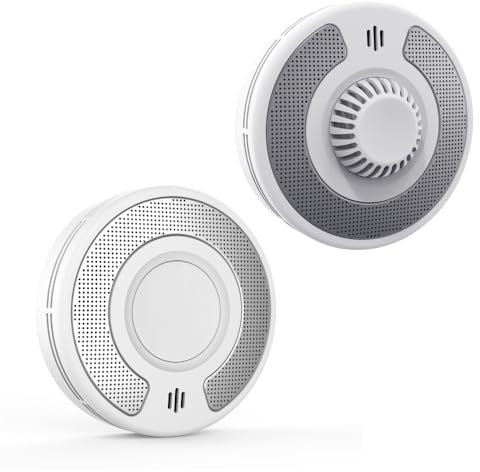 Wireless Interlinked Optical Smoke Alarm – 10-Year Battery Powered Smoke Detector for Home – With Large Test/Silence Button – Early Detection Fire Alarm (Smoke detector + temperature sensor)