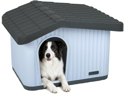 VOUNOT® Dog House, Weatherproof Pet Shelter with Sloped Roof, Durable Kennel with Non-Slip Feet for Indoor & Outdoor Use, 75×63×51cm, White