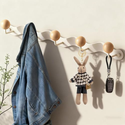 ATTEEFI Appendiabiti da Muro, Bianco Attaccapanni da Muro Moderno, 38 cm Attaccapanni Parete, 5 Ganci, con Accessori di Montaggio, per Soggiorno, Bagno, Camera da Letto