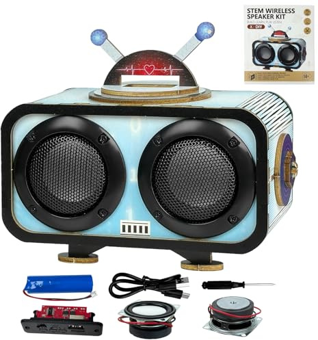Boîtes d'expérimentation (haut-parleur) STEM - Kit de construction électronique - Haut-parleurs à monter soi-même avec connexion sans fil, lumière RVB, rechargeable, sans soudure, pour enfants à