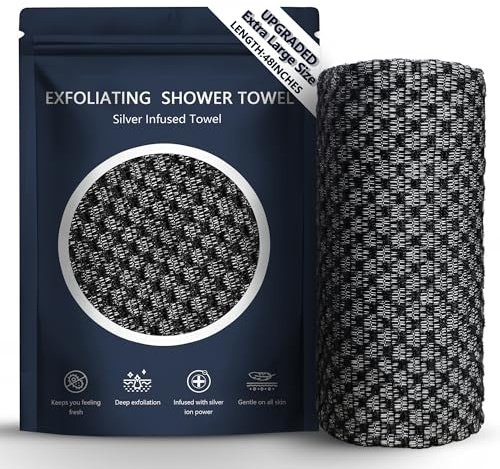 Anynew AloriinSilver Towel Exfoliating Shower Towel 48, Premium Scrub Wash Cloth for Body Face, Exfoliating Washcloth for Men and Woman