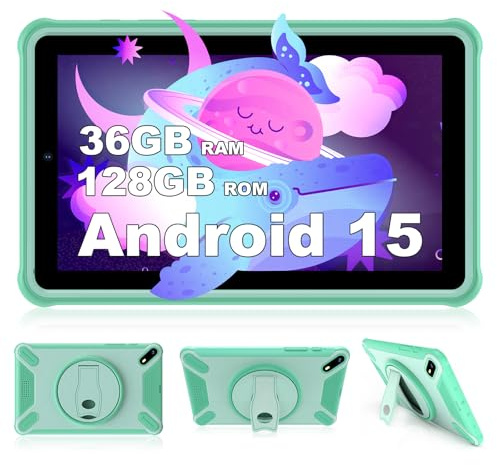 Generico Tablet 7 Pouces Android 15 Tablette avec 5G WLAN,36GB+128GB/TF 1TB/8MP+5MP/6500mAh,Tablette avec Clavier,Vert