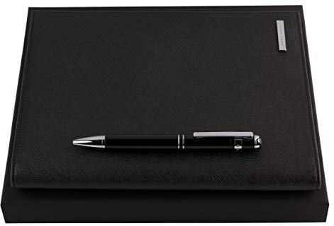 Hugo Boss Set Leder Ordner A5 und Kugelschreiber Messing Schwarz HLM008A + HSF0874A, Maße: 247 x 217 x 30 mm, HPBM087A