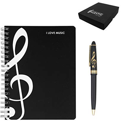 Exquisite 2 in 1 Music Theme Stationery Gift Box Set Includes 1pc Loose Leaf Notebook and 1pc Roller Ball Pen for Father's Day Gift Kids School Supplies Business Gift (Music Notes Notebook)