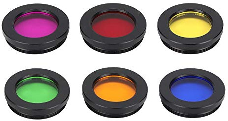 Juego de filtros de Lente, 6 Colores 1.25 Pulgadas Coloridos telescopios astronómicos Oculares Kit de Filtro de Rosca con STOR