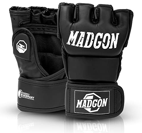 MADGON Guanti MMA con Imbottitura Professionale – Guanti Boxe con Eccellente Supporto per i Polsi – Guanti Palestra Resistenti per Arti Marziali – Sacca Inclusa