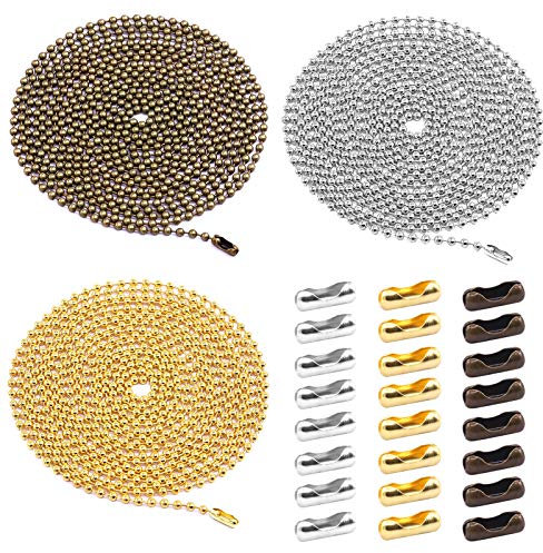 Keadic 93Pieces Beaded Pull Chain Extension with Connector for Ceiling Fan or Light, 10 Feet Ceiling Fan Pull Chain Set including Beaded and Pull Loop Connectors(3.2mm, Bronze, Silver, Gold)