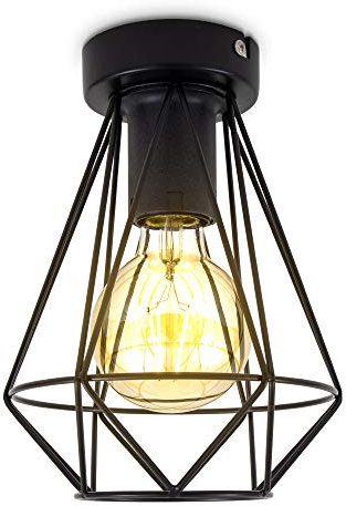 B.K.Licht I Plafonnier en fil métallique design industriel vintage I douille E27 I 165 mm de diamètre I noir I livré sans ampoule
