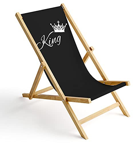 Ferocity Holz-Liegestuhl Klappbar Klappliegestuhl Sonnenliege Strandstuhl Wechselbezug Motiv Schwarz King [119]