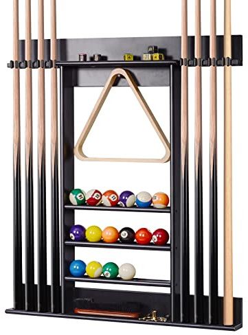 XCSOURCE Pool Stick Holder, Pool Cue Rack Wall Mount, 8 Pool Cue Holder Wall Billiard Cue Rack, Made of 100% Solid Pine Wood, Pool Table Accessories for Billiard Room or Club (Cue Rack Only)