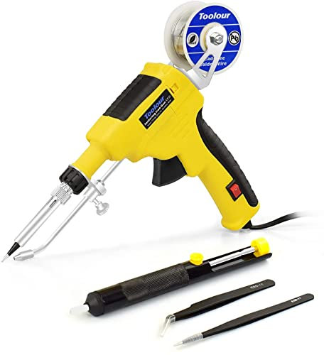 Pistolet à souder 60 W, kit de fer à souder automatique, outil d'alimentation de soudure automatique 5 en 1 avec pompe à dessouder, fil d'étain, 2 pincettes antistatiques