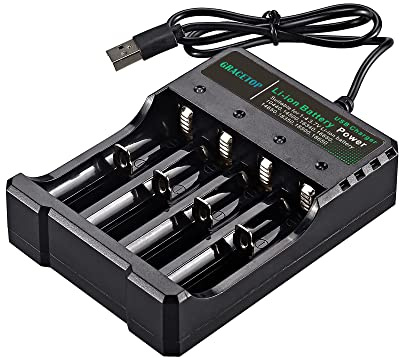 18650 Battery Charger 4 Bay, 18650 Charger 2A Quick Charger for 3.7V Rechargeable Batteries 18650 17670 16340 14500 10440 Battery (Not Included Batteries)