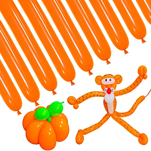 100 Pcs Orange Long Balloons Thickening Latex Twisting Balloon 260Q Balloons for Animals Birthday hallween party decor (Orange)