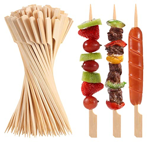 200 PCS Bamboo Skewers for Appetizer, 7 Inch Caramel Candy Apple Sticks, for Drinks, Fruit Kababs, Sausage, Barbecue Snack, Natural Wood Paddle Mini Food Skewer, Cocktail Pick, Charcuterie Accessories