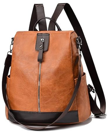 Wishliker Anti-Diebstahl Rucksack Damen Leder Elegant Wasserdicht,Braun