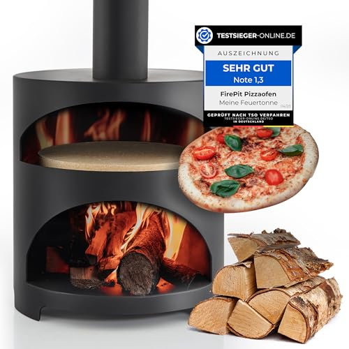Meine Feuertonne Pizzaofen FirePit - Holzbackofen mit 3cm dickem Pizzastein | Outdoor Steinofen für die perfekte Pizza zu Hause | Pizzaofen für Zuhause | Pizza Ofen Outdoor