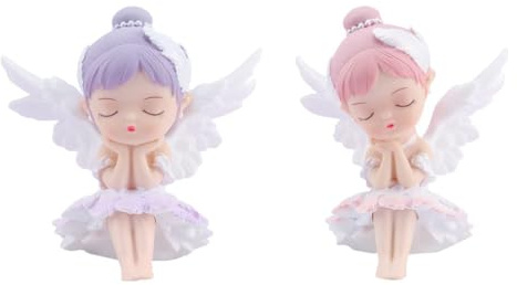 ACMEDE 2Pcs Moments Précieux Bébé Fille Priant Ange Chiffres Bisque Porcelaine Figurine Gâteau Toppers Enfants Fête Danniversaire Bébé Douche Noël Table Maîtresse Décorations