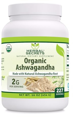 Herbal Secrets Organic Ashwaganda Root Powder 16 Oz | Non-GMO | Gluten Free | Made in USA