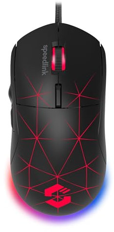 Speedlink CORAX Gaming Maus mit Kabel - konfigurierbare RGB Beleuchtung, 5 programmierbare Tasten, DPI-Schalter bis 3.200 dpi, kabelgebunden, stoffummanteltes Kabel, schwarz