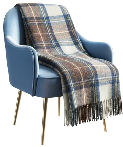 100% Pure Wool Knee blankets for elderly, Adults - 74x31 - Scottish tartans - Fringed edges, check Cosy sofa throws - Reading, Wheel chair, Travel - winter Blanket (Stewart Muted Blue Tartan)