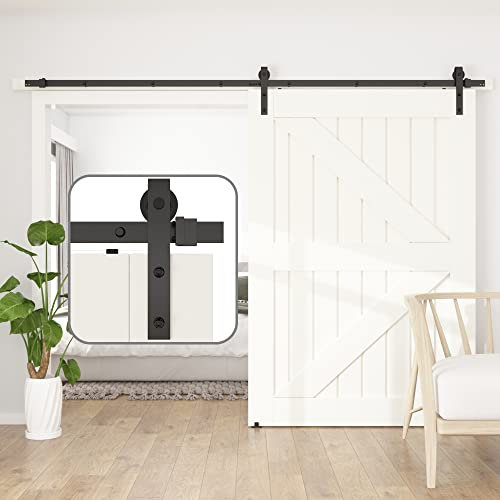 SANKEYTEW Juego completo de 244 cm para puerta corredera de 8 pies, herraje de puerta corredera negro, riel resistente, puerta corredera de madera para 1 puerta de madera (puerta no incluida)