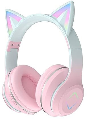 Usoun Auriculares Bluetooth para Niños, LED Cascos Inalámbricos Plegables con Orejas de Gato, 85dB Volumen Limitado para Niñas y Adultos (Rosa)