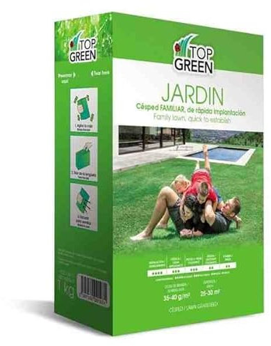 Peyca Semillas de césped de jardin TOP GREEN. Césped familiar de rapida implantacion. Resistente. Listo para plantar. (1 kilo)