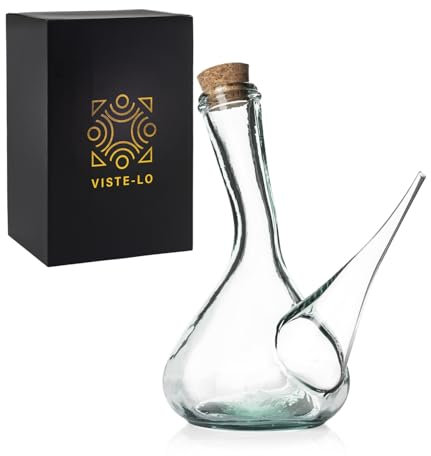 Jarre à vin artisanale en verre. Verseur de vin en verre 1000 ml. Porron cristal eau aérateur. Carafe à vin. Distributeur de vin, d'huile et de bière. Fabriqué à la main. (750 ML)