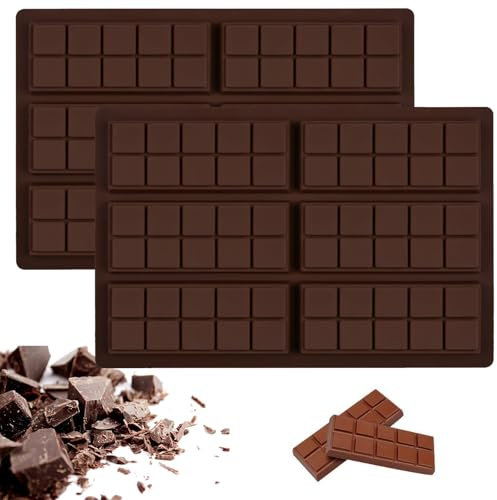 Schokoladenform Silikon Tief, 2 Stück Schokoladentafel Form aus Silikon, Braun Antihaftbeschichtung Silikonform Schokolade, Wiederverwendbar, für DIY, Nüsse, Schokolade, Praline mit 6 Muldenfür