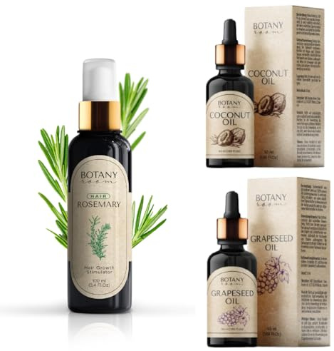 BotanyRoom® Kit de cuidado del cabello, aceite de coco 100% sin perfume, aceite de semilla de uva, romero para el crecimiento y la regeneración del cabello