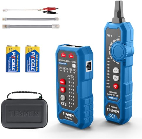 TESMEN TLP-900AR Network Cable Tester, Multi-function Cable Tracer with Pairing, Continuity, QC&NCV, RJ11 RJ45, for CAT5/6/POE/STP, Suitable for Ethernet, Telephone, Wire maintenance and sorting-Blue