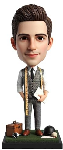 Tailor Bobblehead in Smart Attire with Measuring Tape Accessories Include Briefcase and Cap Customized from Your Photo Perfect Decor for Tailoring Workshops and Stylish Spaces
