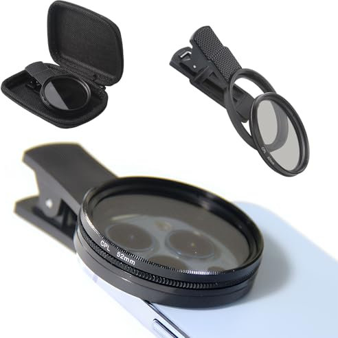 52mm Filtre Polarisant CPL pour Téléphone, Filtre Polarisant Circulaire pour Réduction des Reflets et Éblouissements - Adaptateur à Clipser Universel pour i-Phone, Sam-Sung et Smartphones Android