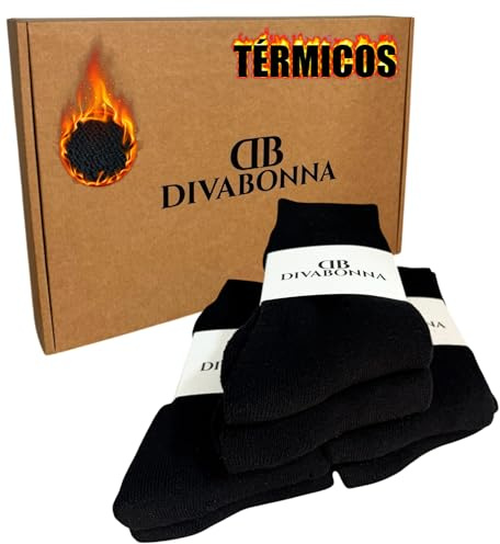 DIVABONNA 6 Pares Calcetines Térmicos Hombre Mujer Algodón Orgánico - Suaves y Cálidos Ideales para Invierno y Frio Extremo (Negros, 6 Pares, 40-46)