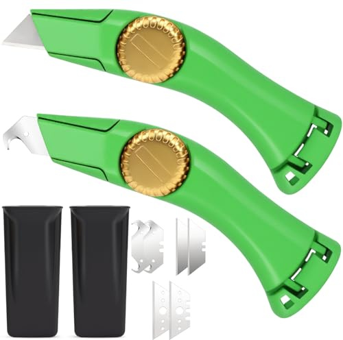Lizenoz 2PCS Green Fixed Blade Roofing Knife,carpet knife heavy duty, Vinyl, Carpet Cutting, Metal Roofing Tools with Portable Storage Sheath, Replacement Blades (Green)