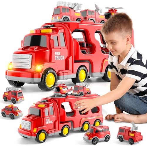 Toys Truck de Transport per 3-6 anni, vigili del fuoco 7 in 1 con suono e luce, giocattolo per bambini, regalo di compleanno, veicoli, forza di attrito giocattolo per ragazzi ragazze 1 2 3 4 5 6 anni