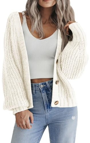 Hotouch Chaqueta de punto para mujer corta, cárdigan de punto con cuello en V, botonera, suéter de frente abierto, elegante, casual, chaqueta de hombro, top, borgoña, XS