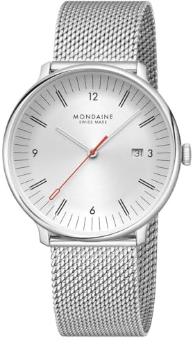 Mondaine Doppio herrklocka 41 mm, schweizisk kvartsrörelse, safirglas, rostfritt stål, 5 ATM vattentät, hållbar – elegans och tradition, dualitet i design