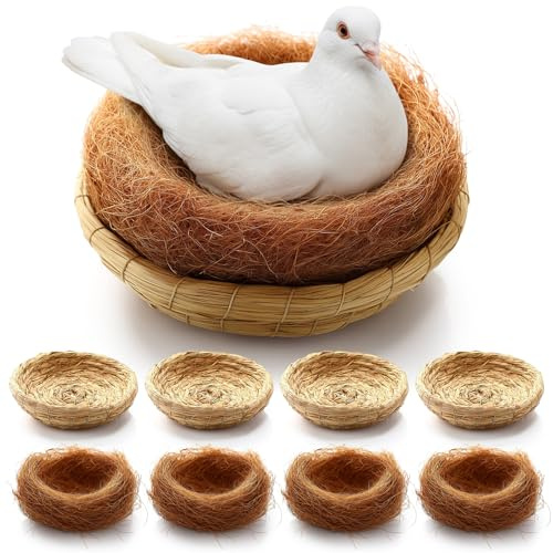 AceOrbit 4 Set Bird Nest with Coconut Fiber Mats Set Hand-Woven Flat Base Pigeon Birdhouse Breeding Nest Small Animal Cage Accessories for Parrots Budgies Cockatiels Hamsters Gerbils and Pigs