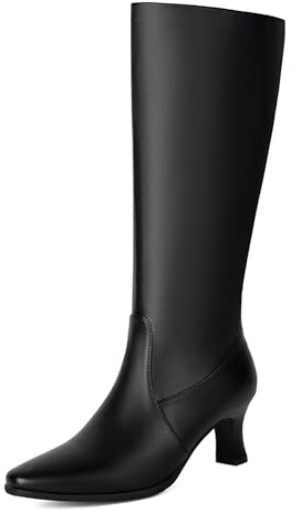 Klarmar Puntiagudo Kitten Botas Mujer Botas Media Pierna Piel Tacón Medio Negro Talla 36 EU