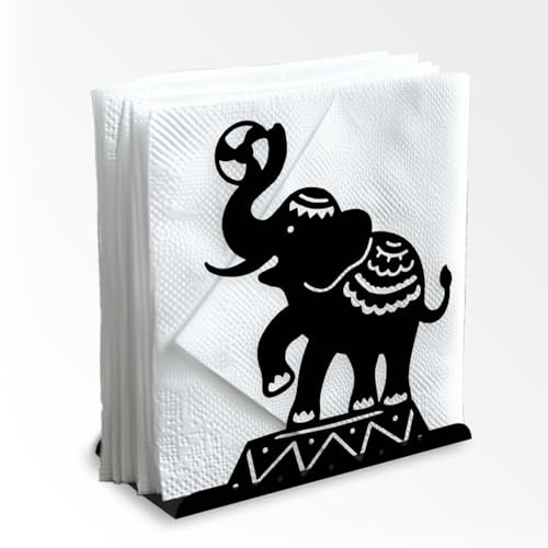 Doodlream Servilletero de metal para mesa de 13,5 x 12,5 x 5 cm, diseño de elefante de circo, decorativo, color negro, servilletero de pie para cocina, restaurante, comedor, encimera, granja