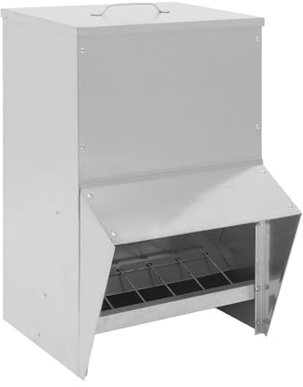 Mangiatoia automatica per pollo, in acciaio inox, da 25 l, distributore automatico di cibo per polli e pollame con coperchio e supporto da parete per polli, anatre e pollame