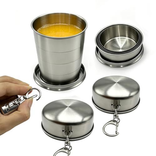 Zyrtkeriom 2 Pièces Gobelet Pliable en Inox Verre de Voyage pour les Sports de Plein Air, le Camping, la Randonnée, l'Escalade, la Pêche, les Pique-Niques et les Voyages